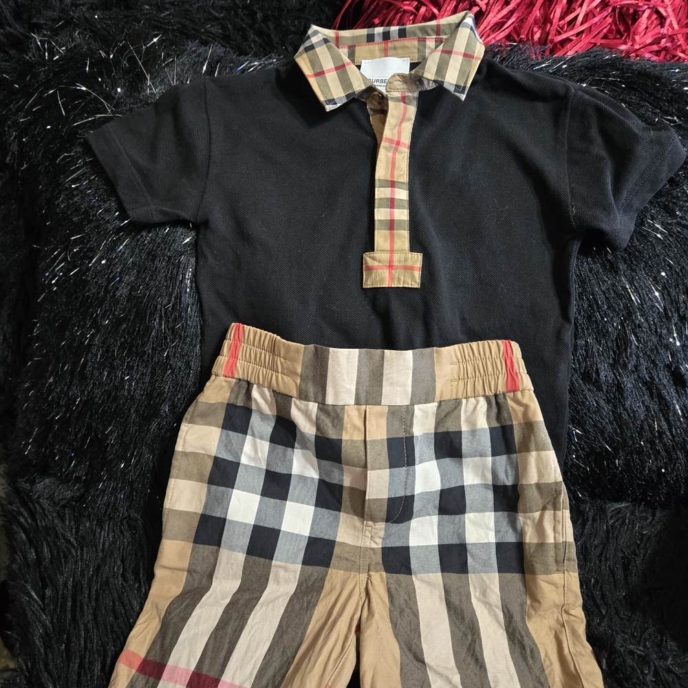 Burberry Black Polo with Plaid Collar